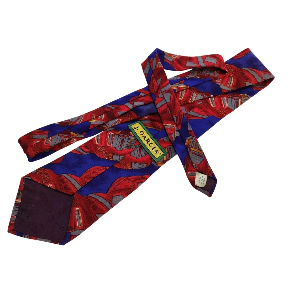 J Garcia Mens Silk Necktie Abstract Art Red Blue 3.75 x‎ 57 Tie